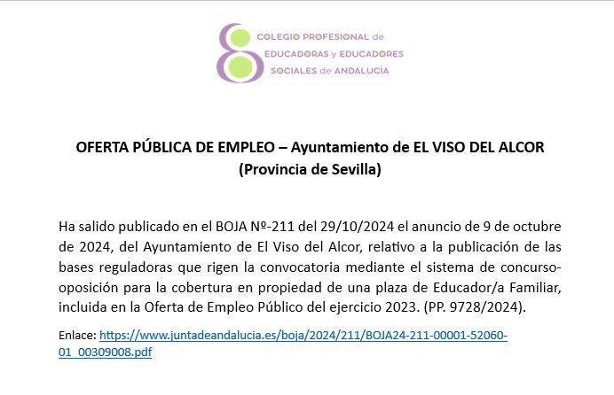 OFERTA DE EMPLEO PÚBLICO - AYUNTAMIENTO EL VISO DEL ALCOR (Sevilla) 