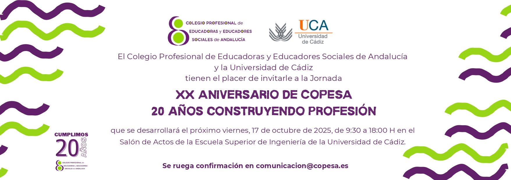 Inscripción Jornada XX Aniversario CoPESa