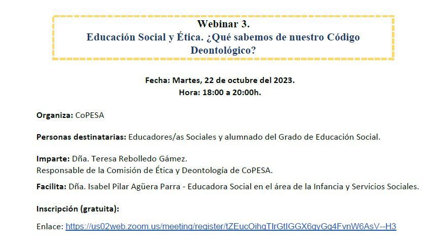 #Edusoday - CoPESA  WEBINAR-3 : Educación Social y Ética. ¿Qué sabemos de nuestro Código Deontológico?