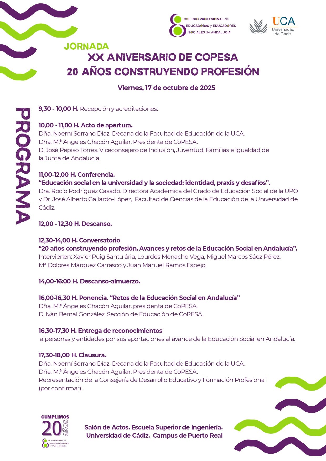 Programa Jornada XX Aniversario CoPESA